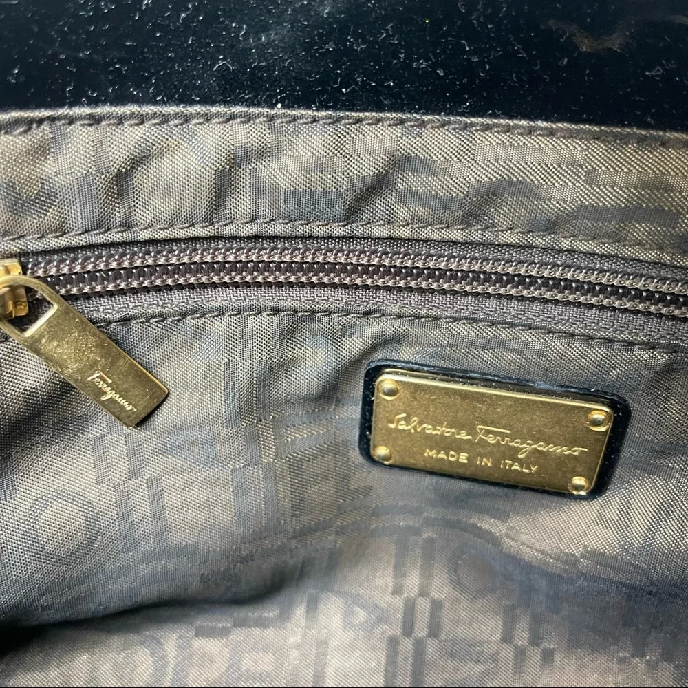 Salvatore Ferragamo Large Patent Leather Braided Handle Lock Hardware Ho…